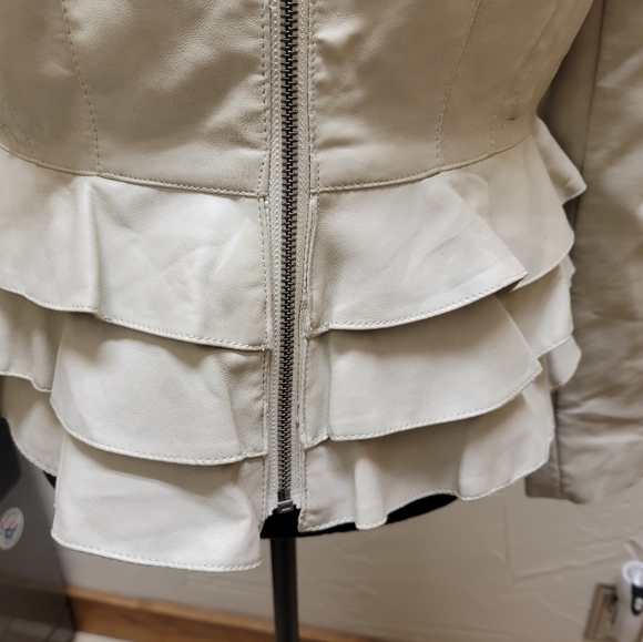 Vintage 80's Style Poly Cream Ruffle Jacket Medium - Picture 3 of 10